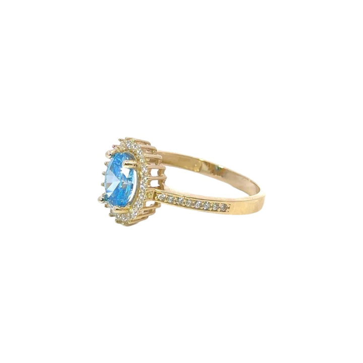 Fancy Blue Stone Ring Resounded by Cubic Zirconia in 14K Gold - Dia Jewelry Store