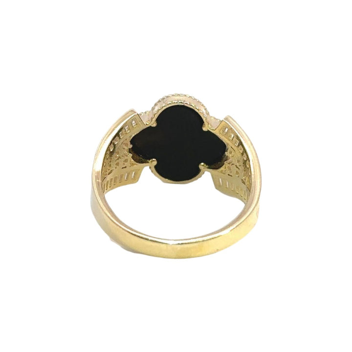 Fancy Clover Ring with Black Stone and Cubic Zirconia in 14K gold - Dia Jewelry Store