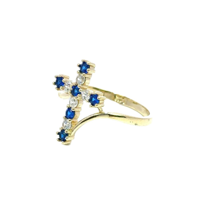 Fancy Cross Shape Blue Stones Ring in 14K Gold - Dia Jewelry Store