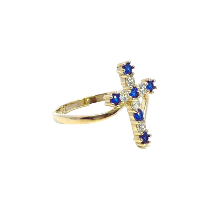 Fancy Cross Shape Blue Stones Ring in 14K Gold - Dia Jewelry Store