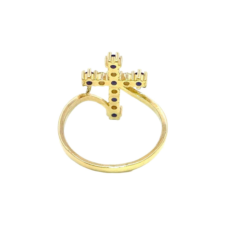 Fancy Cross Shape Blue Stones Ring in 14K Gold - Dia Jewelry Store