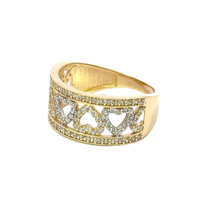 Fancy Ring with Many Hearts with Cubic Zirconia in 14K Gold - Dia Jewelry Store