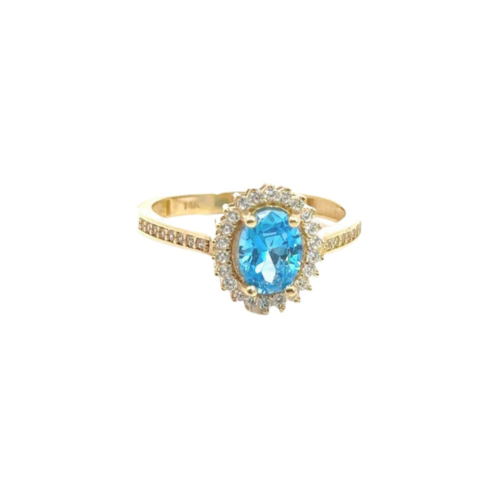Fancy Blue Stone Ring Resounded by Cubic Zirconia in 14K Gold - Dia Jewelry Store