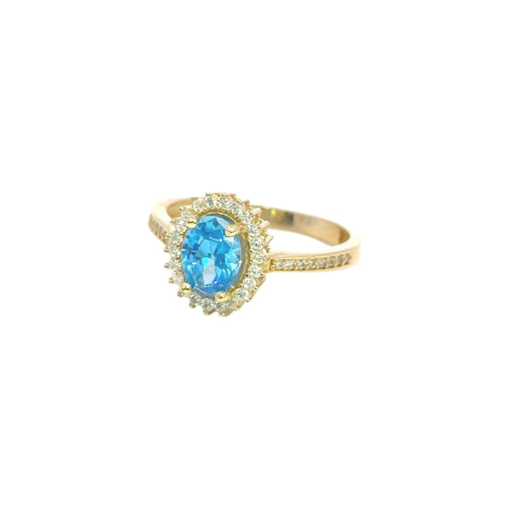 Fancy Blue Stone Ring Resounded by Cubic Zirconia in 14K Gold - Dia Jewelry Store