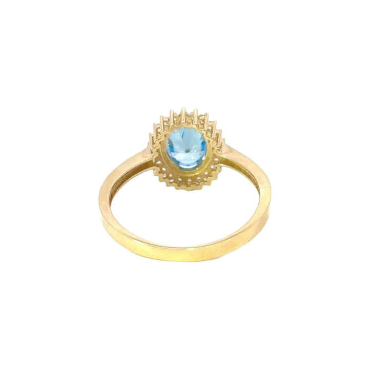Fancy Blue Stone Ring Resounded by Cubic Zirconia in 14K Gold - Dia Jewelry Store
