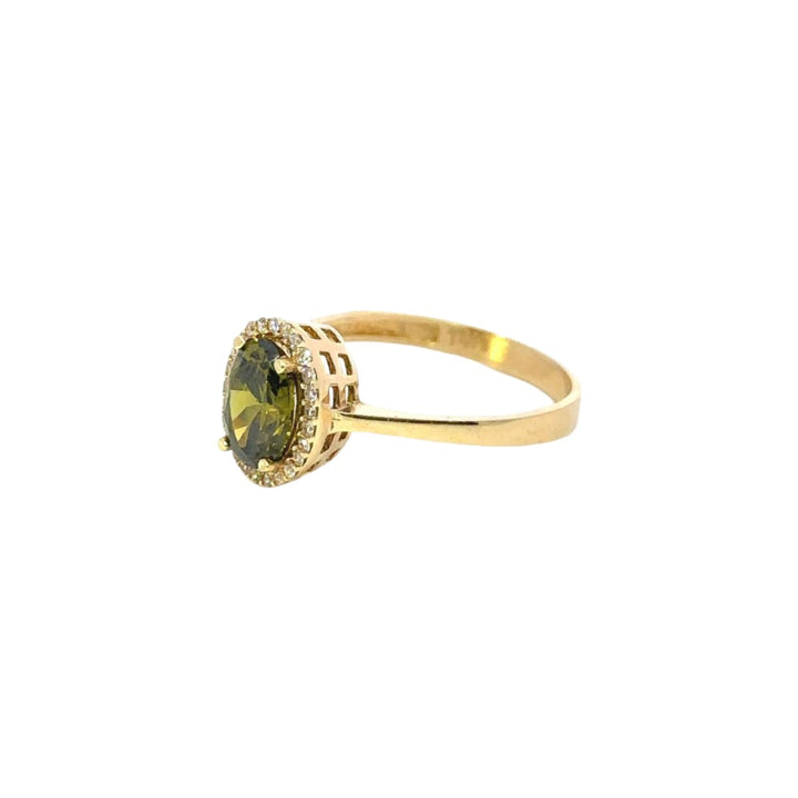 Light Green Ring Surrounded by Cubic Zirconia in 14K Gold - Dia Jewelry Store