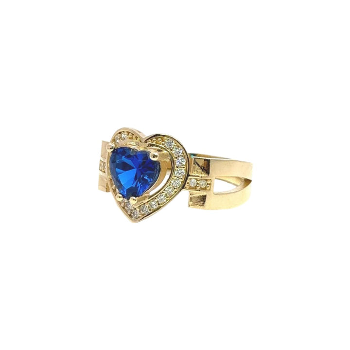 Super Fancy Heart Ring with Blue Stone in 14K Gold - Dia Jewelry Store