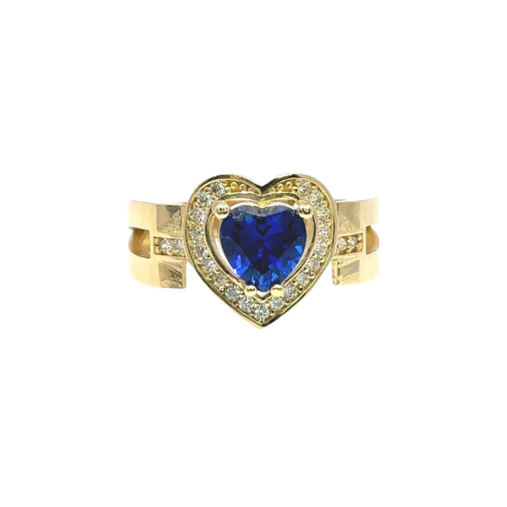 Super Fancy Heart Ring with Blue Stone in 14K Gold - Dia Jewelry Store