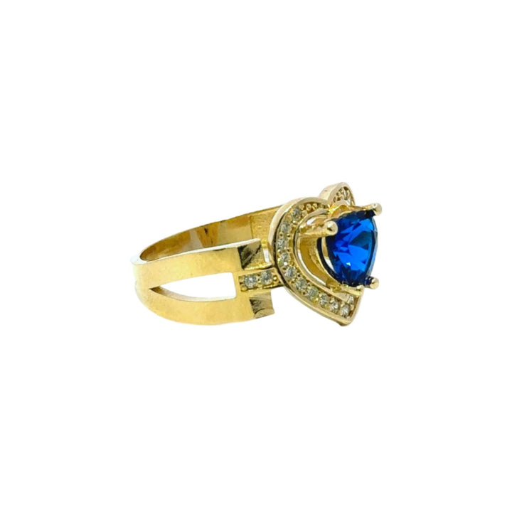 Super Fancy Heart Ring with Blue Stone in 14K Gold - Dia Jewelry Store