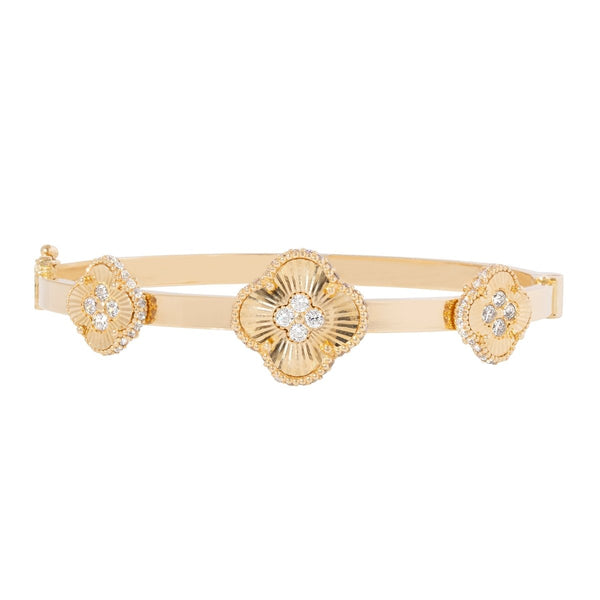 Clover Design Bangle with Cubic Zirconia in 14K Gold - Dia Jewelry Store