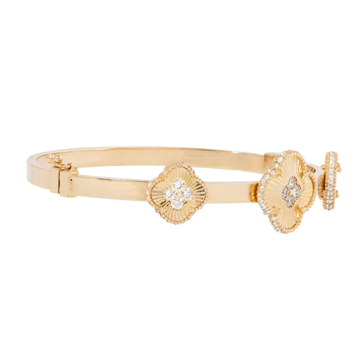 Clover Design Bangle with Cubic Zirconia in 14K Gold - Dia Jewelry Store