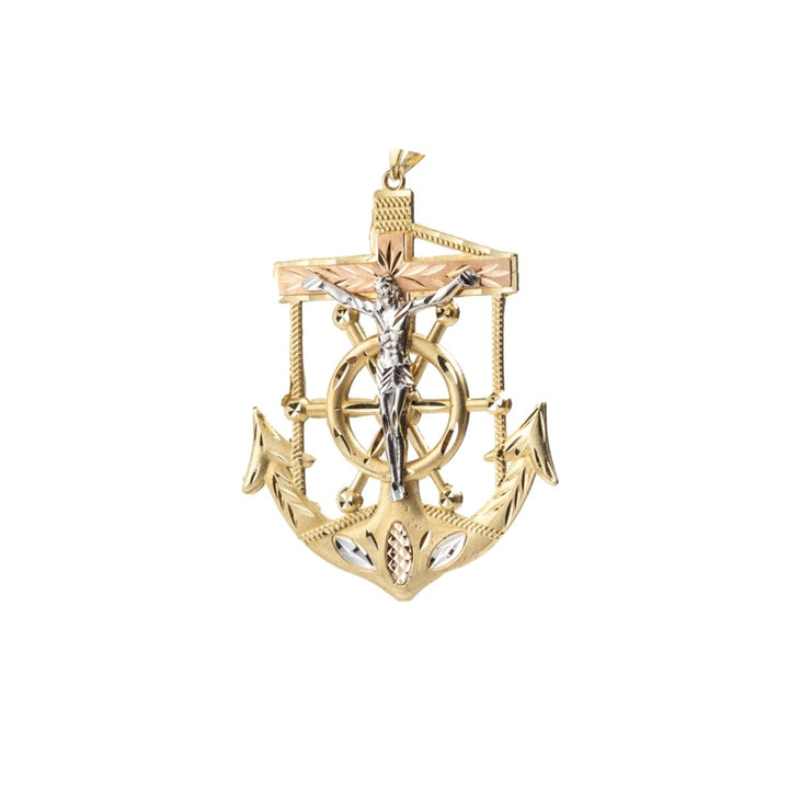 Tricolor Gold Anchor with Jesus Pendant - Dia Jewelry Store