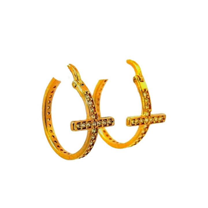 Cross Hoop Earrings with Cubic Zirconia in 14K Gold - Dia Jewelry Store