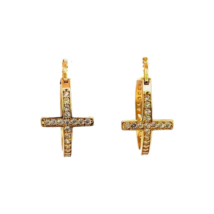 Cross Hoop Earrings with Cubic Zirconia in 14K Gold - Dia Jewelry Store