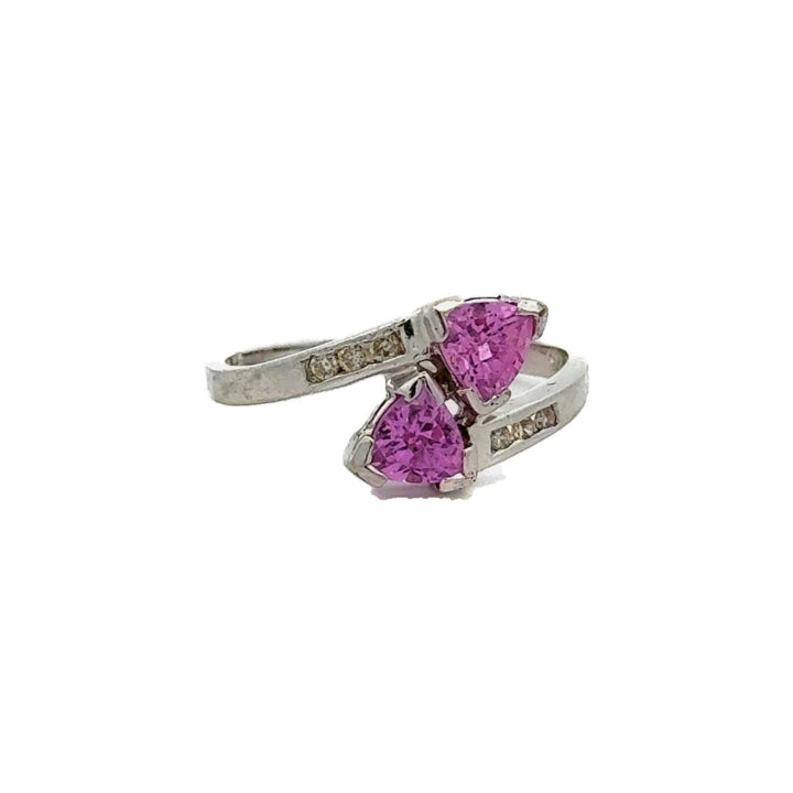 Diamond Twist Ring with Pink Topaz Gemstones in 14K Gold - Dia Jewelry Store