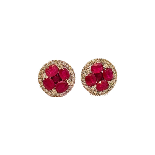 Round Diamond & Ruby Stud Earrings in 14K Gold - Dia Jewelry Store