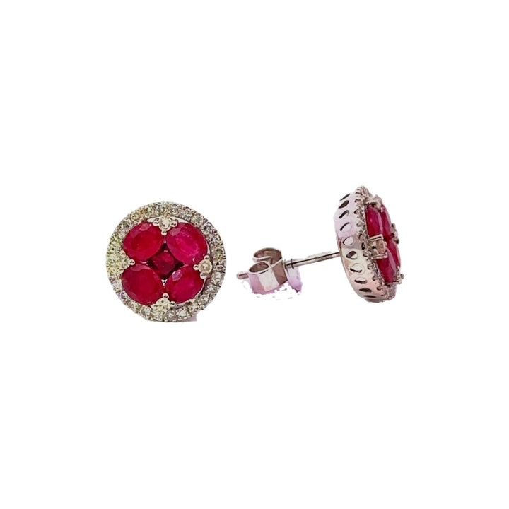 Round Diamond & Ruby Stud Earrings in 14K Gold - Dia Jewelry Store