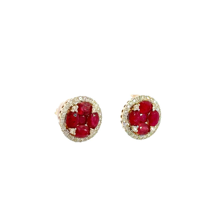 Round Diamond & Ruby Stud Earrings in 14K Gold - Dia Jewelry Store