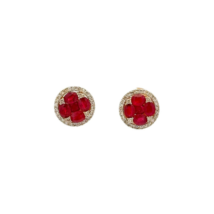 Round Diamond & Ruby Stud Earrings in 14K Gold - Dia Jewelry Store