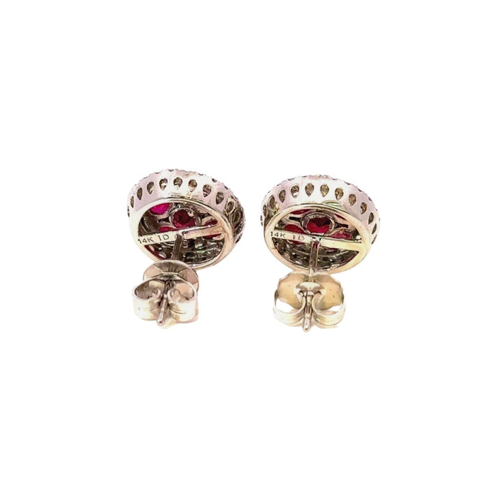 Round Diamond & Ruby Stud Earrings in 14K Gold - Dia Jewelry Store