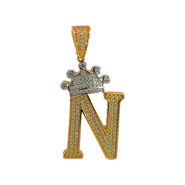 Pendant Intial Letter N with a Crown in 14K Gold - Dia Jewelry Store