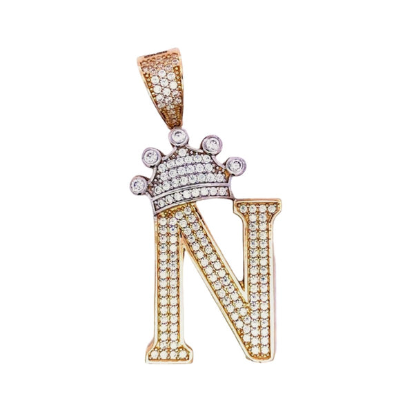 Pendant Intial Letter N with a Crown in 14K Gold - Dia Jewelry Store