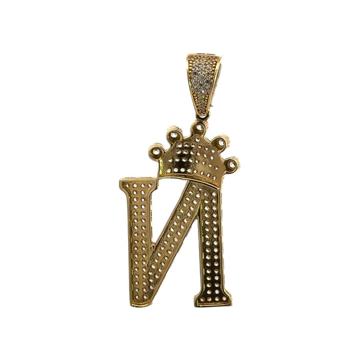 Pendant Intial Letter N with a Crown in 14K Gold - Dia Jewelry Store