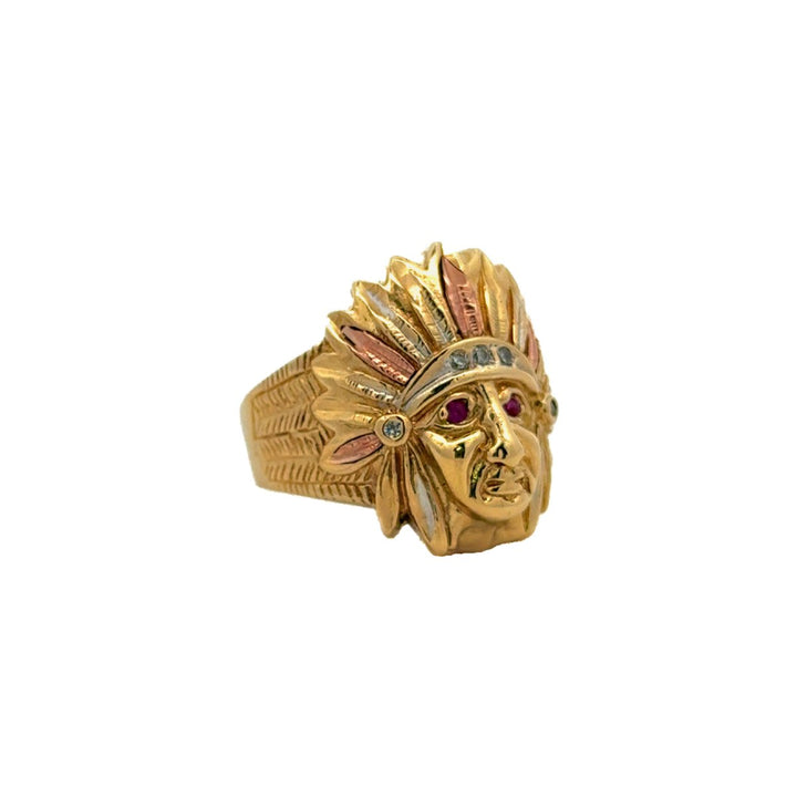 Red Indian Head with Red Eyes Stones in 14K Gold - Dia Jewelry Store