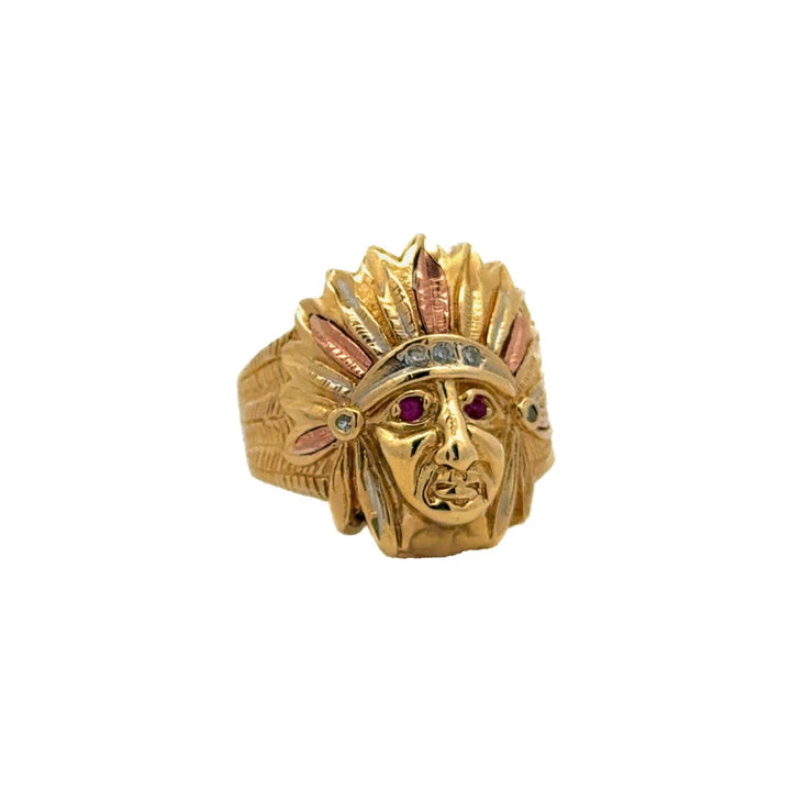 Red Indian Head with Red Eyes Stones in 14K Gold - Dia Jewelry Store