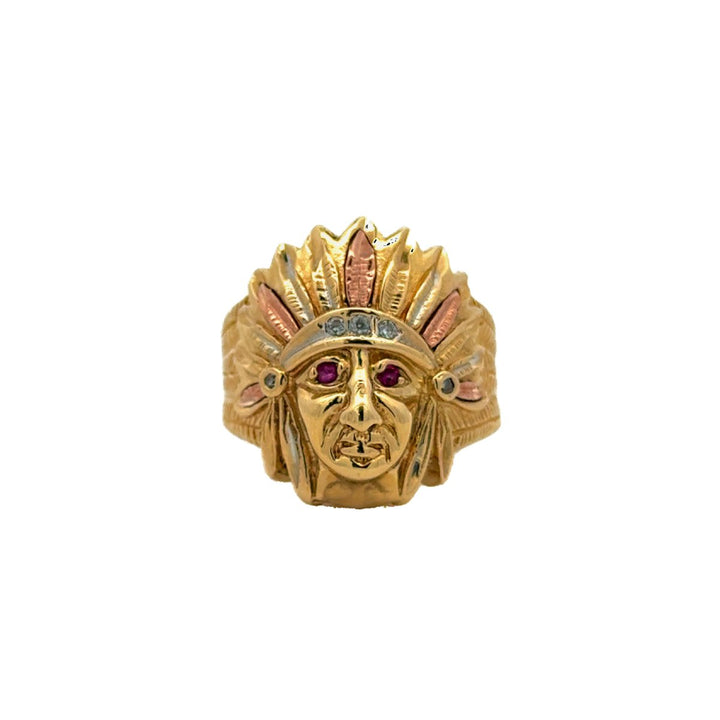 Red Indian Head with Red Eyes Stones in 14K Gold - Dia Jewelry Store