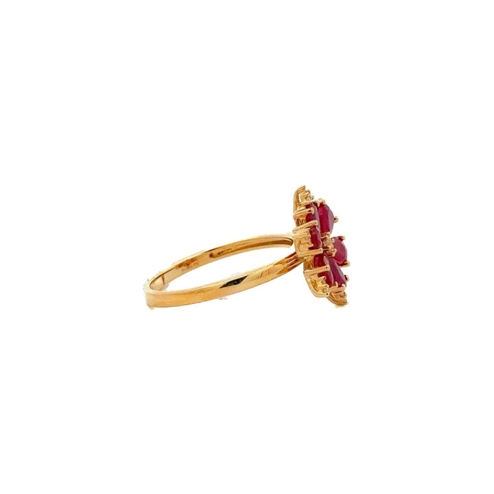 Stylish Diamond Flower Ring with Rubies in 14K Gold - Dia Jewelry Store