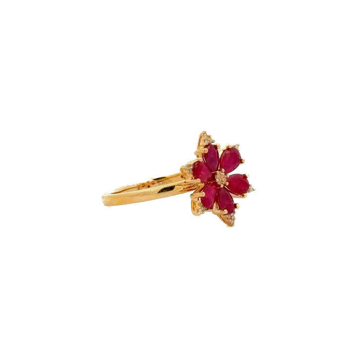 Stylish Diamond Flower Ring with Rubies in 14K Gold - Dia Jewelry Store