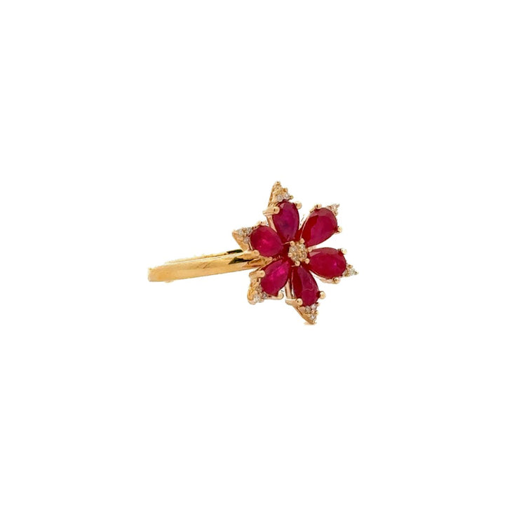Stylish Diamond Flower Ring with Rubies in 14K Gold - Dia Jewelry Store