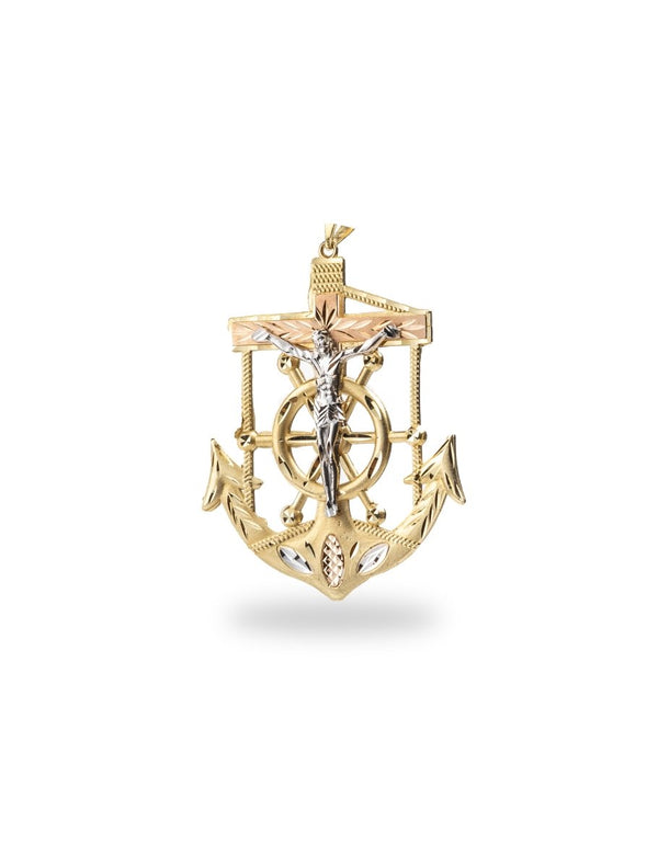 Tricolor Gold Anchor with Jesus Pendant - Dia Jewelry Store