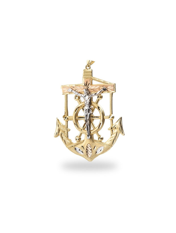 Tricolor Gold Anchor with Jesus Pendant - Dia Jewelry Store